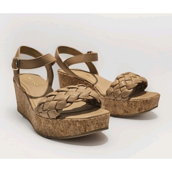 SUN + STONE Allvina Women’s Faux Leather Cork 2.5" Wedge Sandals Size 8.5 - Picture 3 of 12